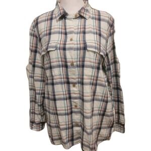 NEW Madewell Women's Cotton Button Down Shirt White Blue Pink Plaid Size Large